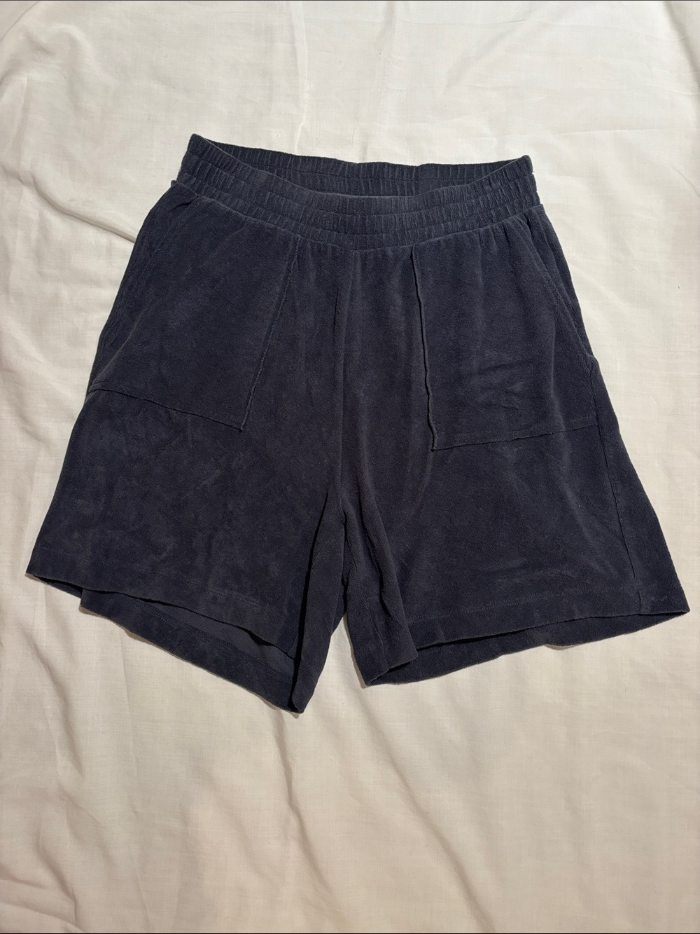 Paper Label High-Waist Navy Terry Pocket Shorts for Women
